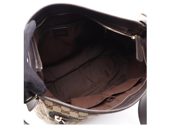 Borsa a tracolla Gucci in tela GG e pelle Marrone Beige - vista 3