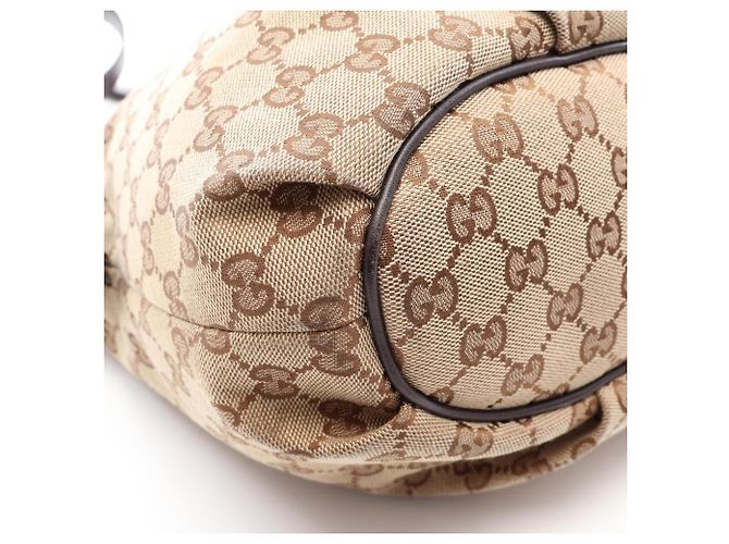 Borsa a tracolla Gucci in tela GG e pelle Marrone Beige - vista 5