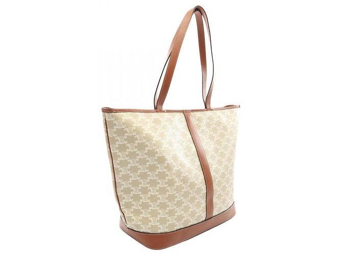 Céline Sac Cabas Triomphe Medium Celine Marron Blanc Beige - vue 2