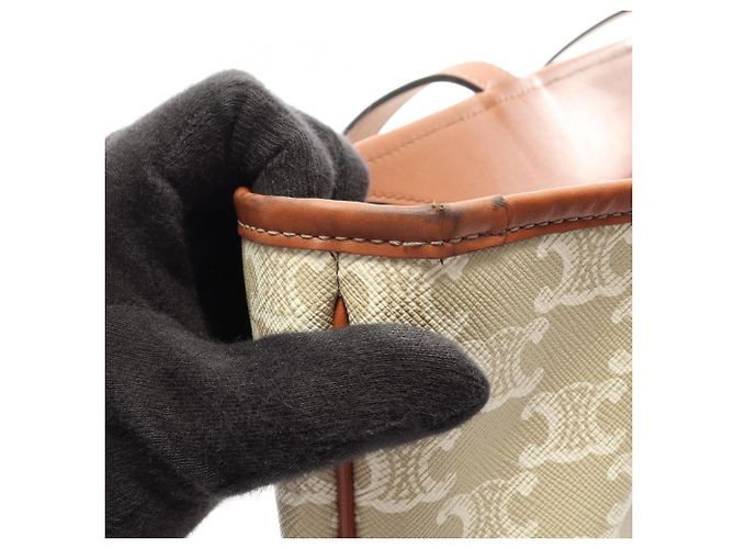 Céline Sac Cabas Triomphe Medium Celine Marron Blanc Beige - vue 6