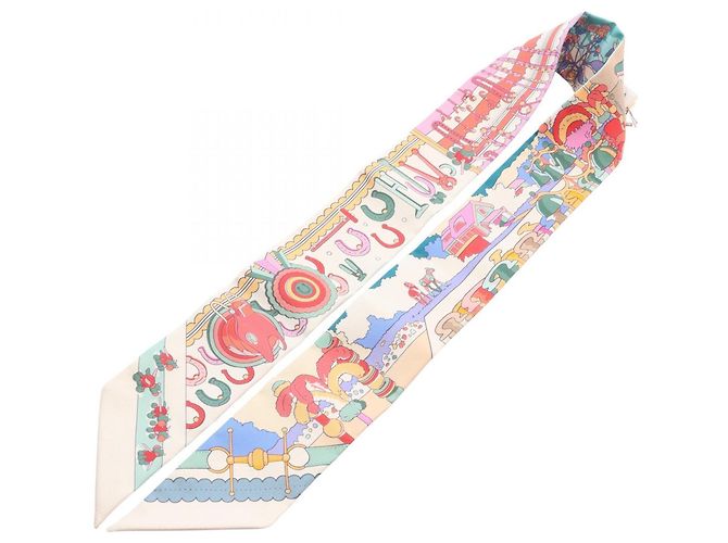 Hermès Twilly Pony Pit Stop Ribbon Scarf Multicor Cru - vista 3