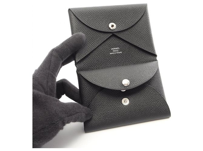 Hermès Hermes Calvi Duo Geldbörse/Münzbeutel Schwarz - Ansicht 3