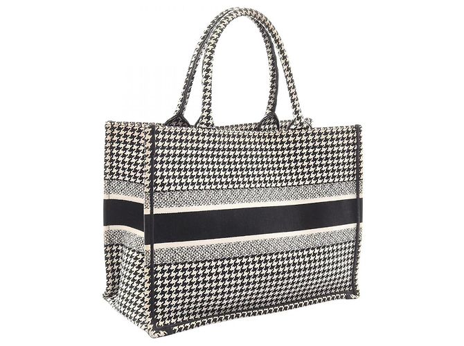 Christian Dior Medium Houndstooth Book Tote Schwarz Roh - Ansicht 2