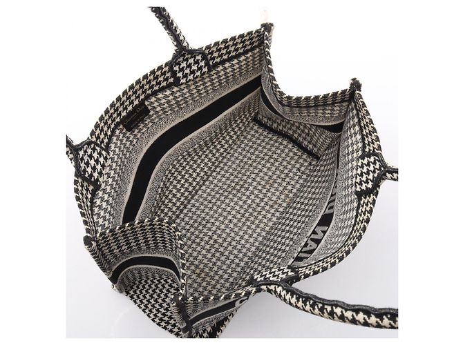 Christian Dior Medium Houndstooth Book Tote Schwarz Roh - Ansicht 3