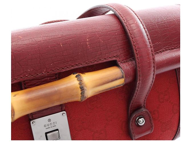 Borsa Gucci Bamboo GG Canvas Rosso Bordò - vista 10