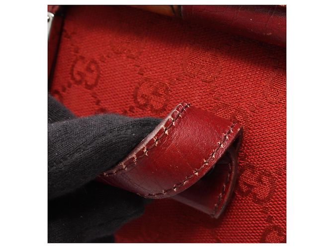 Borsa Gucci Bamboo GG Canvas Rosso Bordò - vista 13