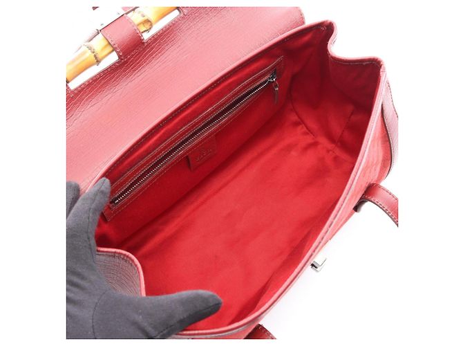 Borsa Gucci Bamboo GG Canvas Rosso Bordò - vista 3