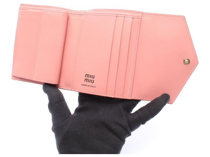 Miu Miu SOFTY LOGO Tri-fold Wallet Brown Pink - view 3