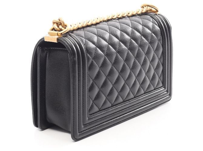 Borsa a tracolla Chanel Boy in pelle di vitello granulata nera Nero - vista 2