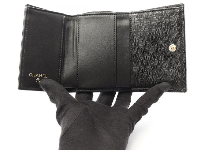 Chanel Coco Mark Small Flap Tri-fold Wallet Black - view 3