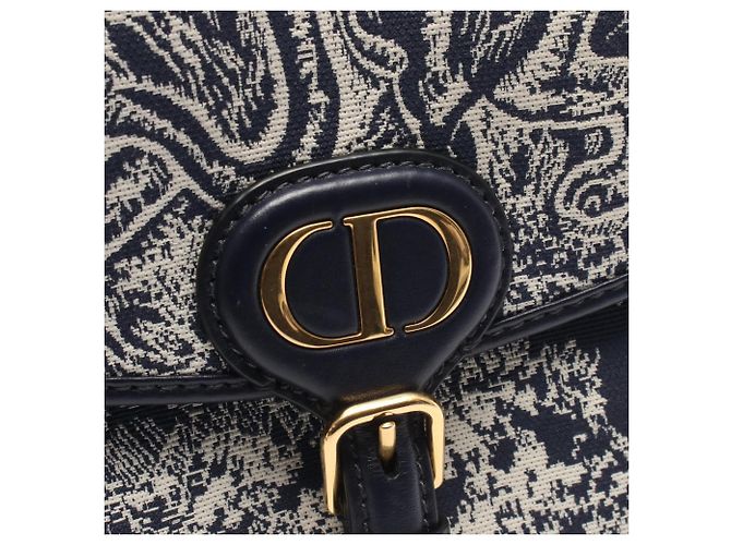 Borsa a spalla Christian Dior Dior Bobby Medium Toile de Jouy Bianco Blu navy - vista 6