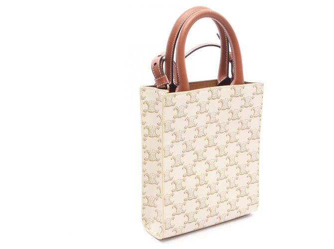 Céline Bolsa Celine Mini Vertical Cabas Triomphe Marrom Cru - vista 2