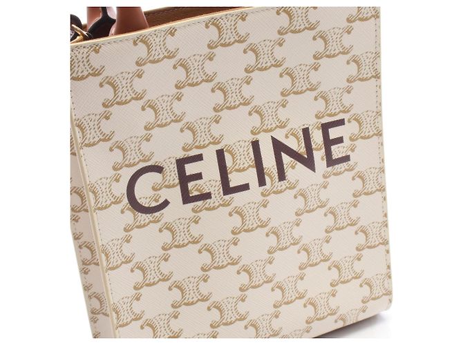 Céline Bolsa Celine Mini Vertical Cabas Triomphe Marrom Cru - vista 4
