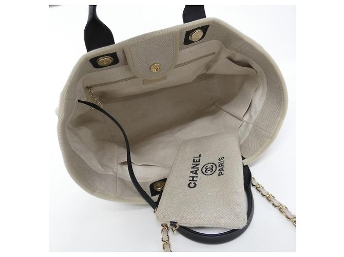 Borsa Chanel Deauville Line 66941 Nero Beige - vista 7