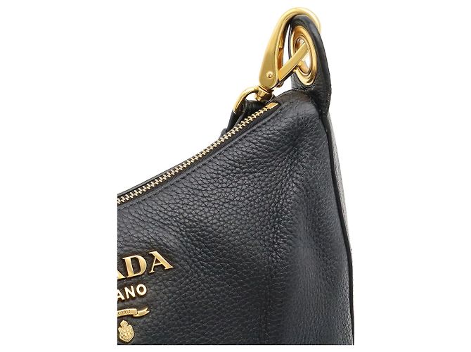 Prada Schultertasche aus gestreiftem Leder Schwarz - Ansicht 8