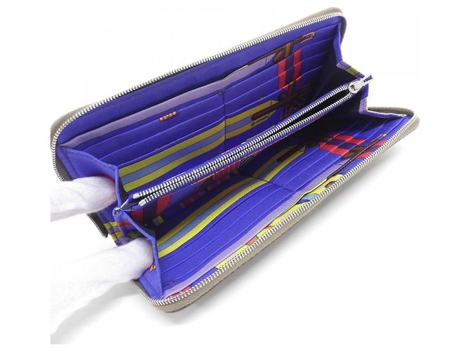 Hermès Carteira bi-fold em seda Hermes SANGLES Azul Bege - vista 6