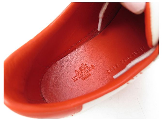 Hermès CHAUSSURES HERMES QUICKER SPLASH ORANGE BLANC CUIR LOGO 40 BASKETS SNEAKERS - vue 14