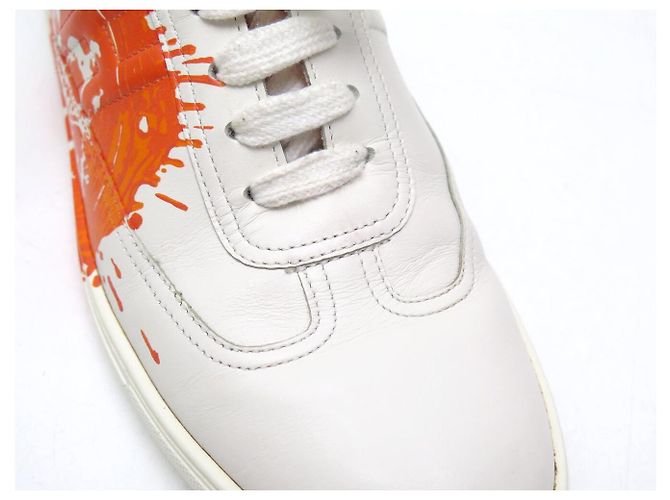 Hermès CHAUSSURES HERMES QUICKER SPLASH ORANGE BLANC CUIR LOGO 40 BASKETS SNEAKERS - vue 17