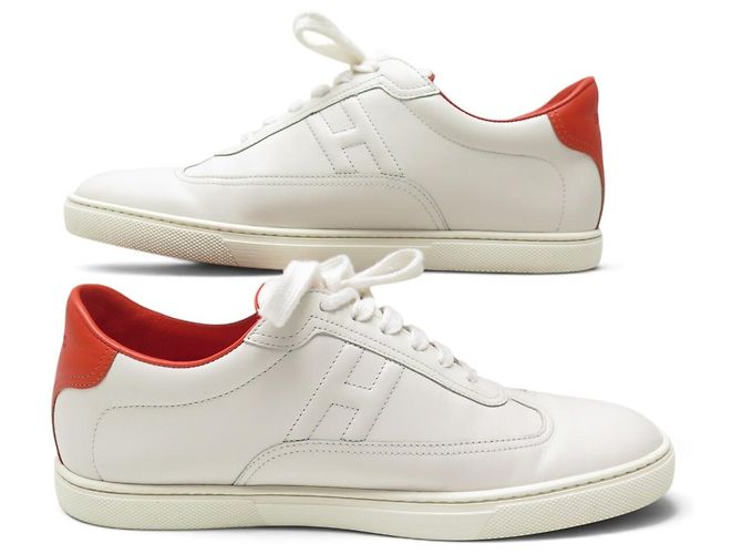 Hermès CHAUSSURES HERMES QUICKER SPLASH ORANGE BLANC CUIR LOGO 40 BASKETS SNEAKERS - vue 2