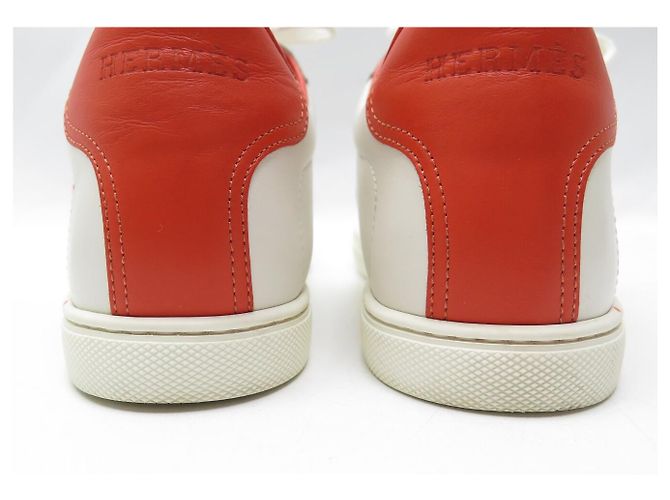 Hermès CHAUSSURES HERMES QUICKER SPLASH ORANGE BLANC CUIR LOGO 40 BASKETS SNEAKERS - vue 5