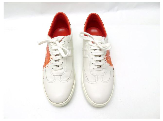 Hermès CHAUSSURES HERMES QUICKER SPLASH ORANGE BLANC CUIR LOGO 40 BASKETS SNEAKERS - vue 9