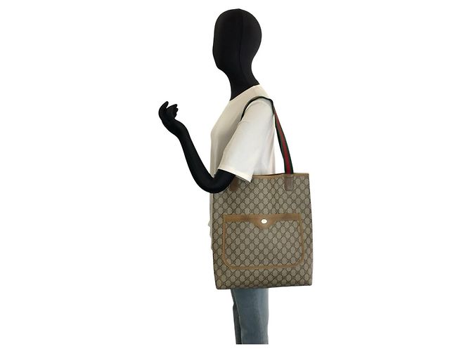 Gucci Shelley Line GG Supreme Canvas Tote Bag Braun Beige - Ansicht 6