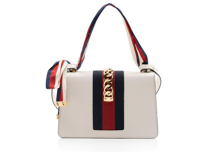 Borsa a tracolla piccola Gucci Leather Sylvie Bianco - vista 3