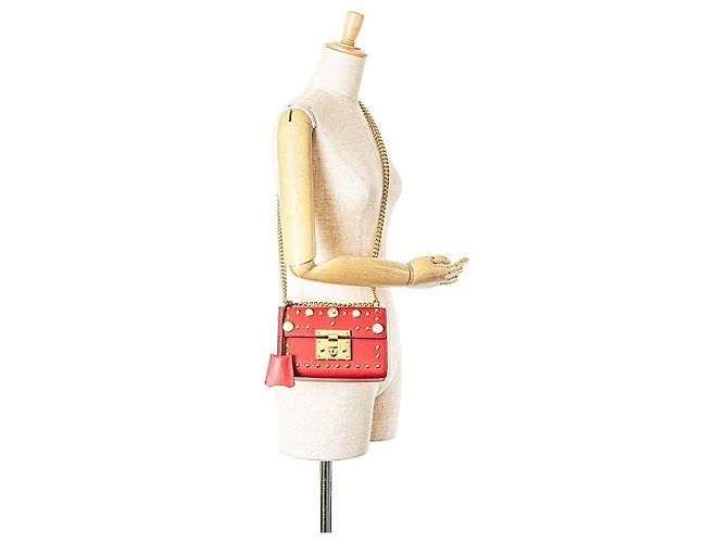Gucci Padlock Studs Chain Shoulder Bag Red - view 8