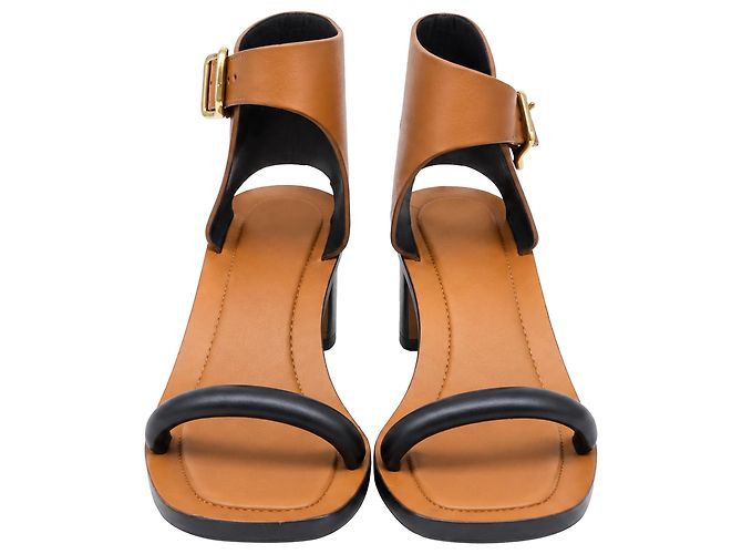 Céline Sandali con tacco Celine Bam Bam in pelle marrone - vista 2