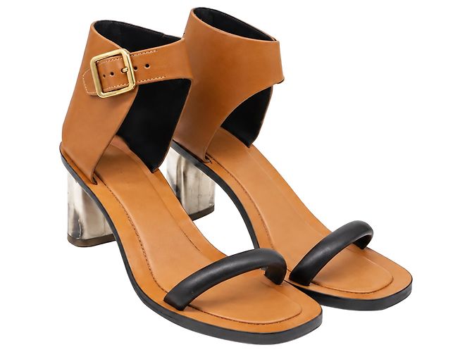 Céline Sandali con tacco Celine Bam Bam in pelle marrone - vista 3