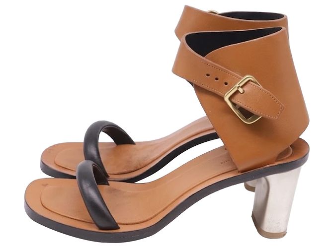 Céline Sandali con tacco Celine Bam Bam in pelle marrone - vista 4