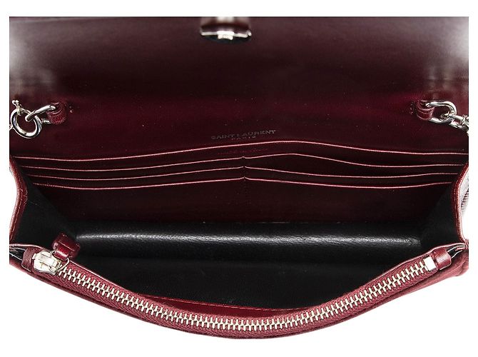 Autre Marque Portafoglio a catena Saint Laurent Kate in velluto con monogramma in cristalli e nappe Rosso - vista 7