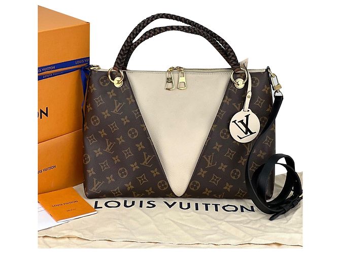 Louis Vuitton Braided V Tote MM Cream Leather Canvas Schultertasche Weiß - Ansicht 2