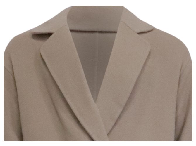 Mansur Gavriel Double-Breasted Coat in Beige Wool - view 2