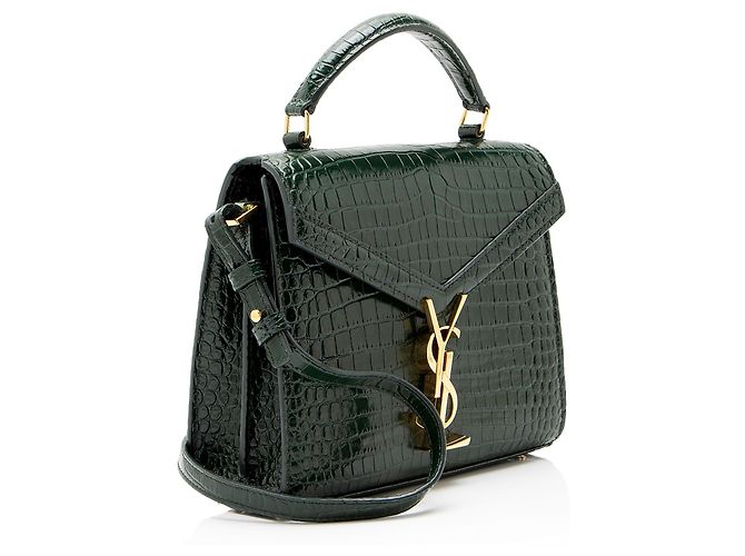 Autre Marque Saint Laurent Monogram Cassandra Mini Top Handle aus Krokoprägeleder Grün - Ansicht 2