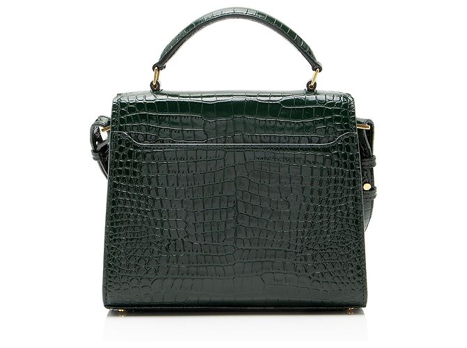 Autre Marque Saint Laurent Monogram Cassandra Mini Top Handle aus Krokoprägeleder Grün - Ansicht 3