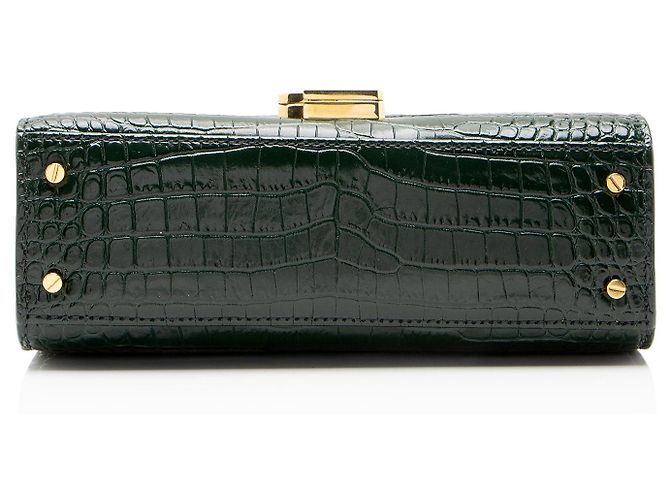 Autre Marque Saint Laurent Monogram Cassandra Mini Top Handle aus Krokoprägeleder Grün - Ansicht 4