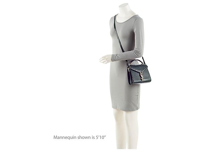 Autre Marque Saint Laurent Monogram Cassandra Mini Top Handle aus Krokoprägeleder Grün - Ansicht 5