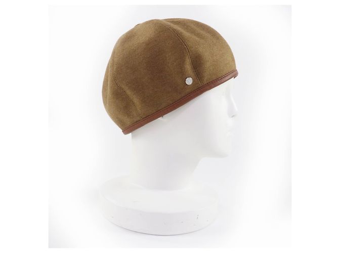 Hermès Gabriel Serie Barett aus Metall-Wolle und Leder 57 Braun - Ansicht 2