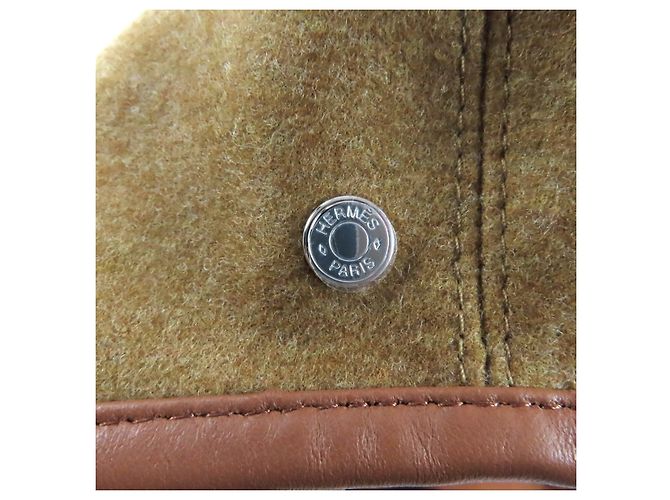 Hermès Gabriel Serie Barett aus Metall-Wolle und Leder 57 Braun - Ansicht 5