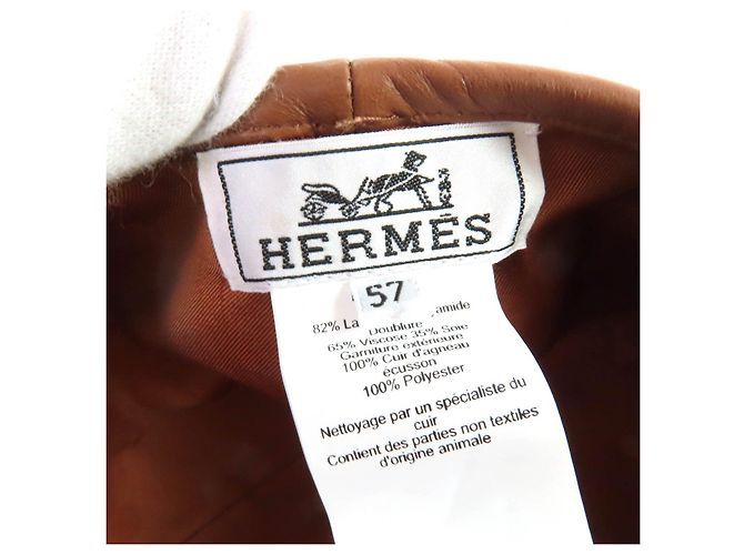 Hermès Gabriel Serie Barett aus Metall-Wolle und Leder 57 Braun - Ansicht 7