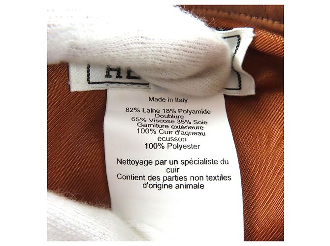 Hermès Gabriel Serie Barett aus Metall-Wolle und Leder 57 Braun - Ansicht 8
