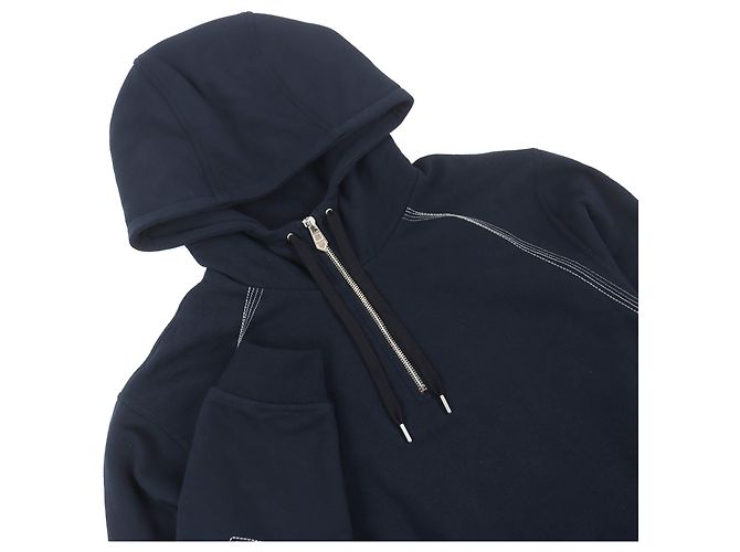 Pullover de algodão com meio zíper Hermès Stitch Design Azul Azul marinho - vista 4