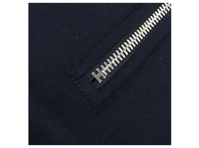 Pullover de algodão com meio zíper Hermès Stitch Design Azul Azul marinho - vista 7