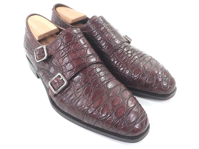 Autre Marque Scarpe eleganti CARMINA Crocodile Goodyear Double Monk Strap Marrone Bordò - vista 2