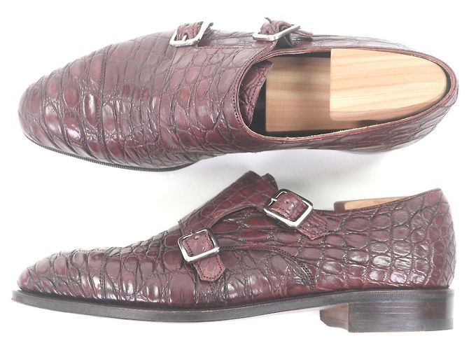 Autre Marque Scarpe eleganti CARMINA Crocodile Goodyear Double Monk Strap Marrone Bordò - vista 3