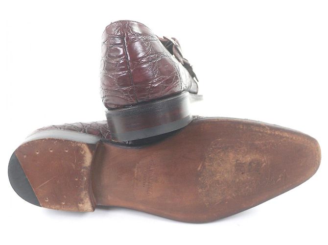 Autre Marque Scarpe eleganti CARMINA Crocodile Goodyear Double Monk Strap Marrone Bordò - vista 4