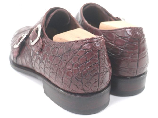 Autre Marque Scarpe eleganti CARMINA Crocodile Goodyear Double Monk Strap Marrone Bordò - vista 5