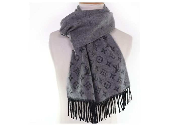Cachecol de Lã e Caxemira Monogram Louis Vuitton Marrom Preto - vista 4