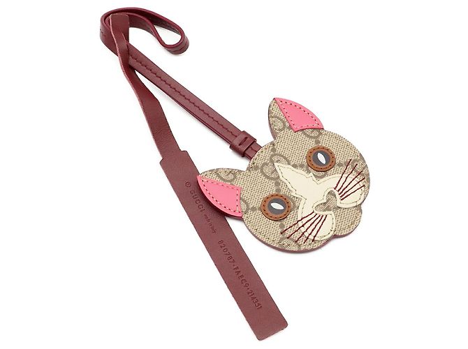Breloque en forme de chat Gucci GG Supreme Multicolore Beige Bordeaux - vue 2